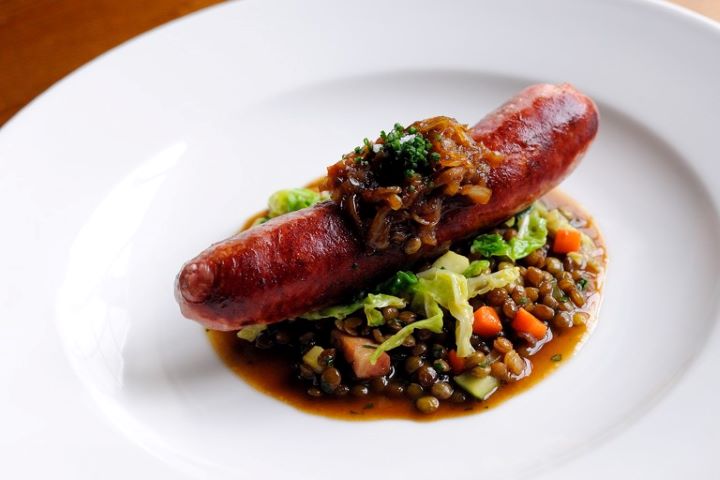 Toulouse sausages with lentils