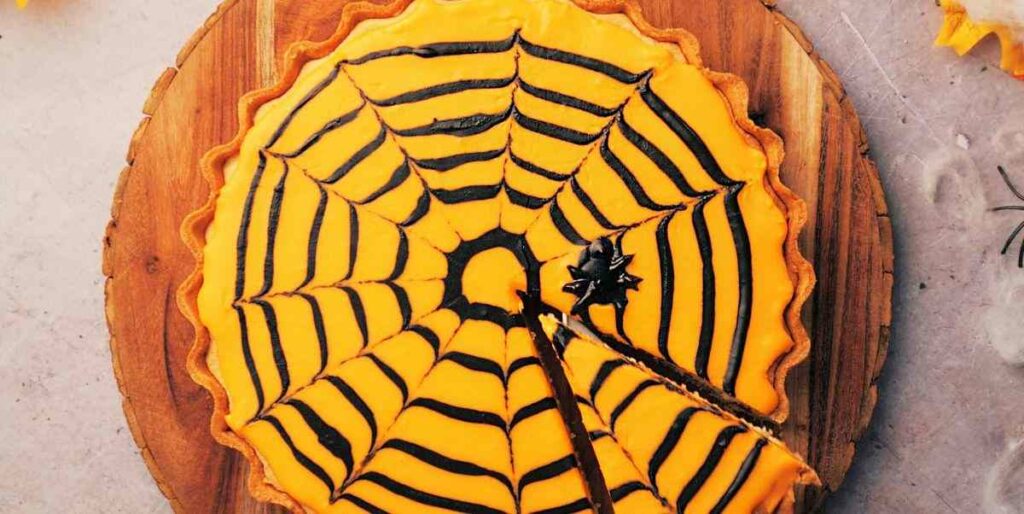 Pumpkin Bakewell spider web tart 